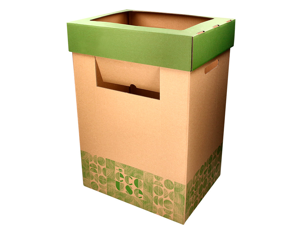 CONTENEDOR PAPELERA RECICLAJE LIDERPAPEL ECOUSE CARTON 100% RECICLADO Y RECICLABLE 70 LITROS 450X350X650 MM