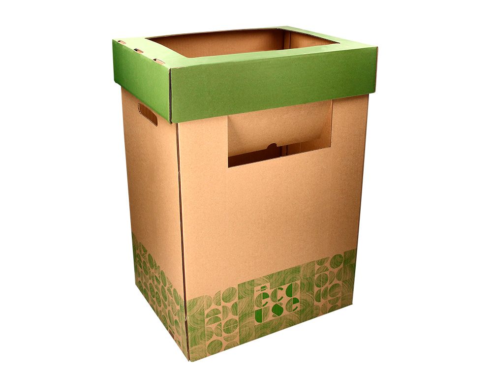 CONTENEDOR PAPELERA RECICLAJE LIDERPAPEL ECOUSE CARTON 100% RECICLADO Y RECICLABLE 70 LITROS 450X350X650 MM