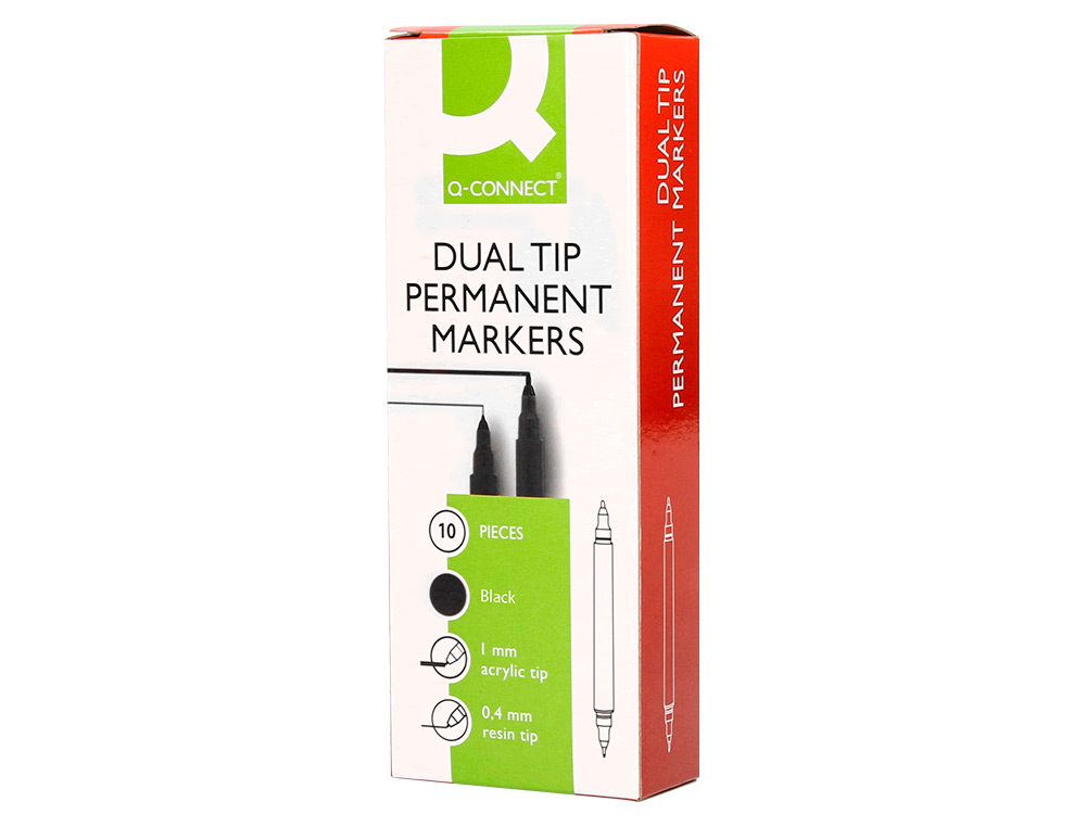 ROTULADOR Q-CONNECT MARCADOR PERMANENTE DOBLE PUNTA COLOR NEGRO 4 MM Y 1 MM
