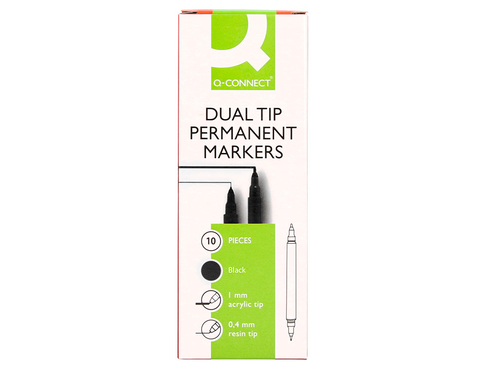 ROTULADOR Q-CONNECT MARCADOR PERMANENTE DOBLE PUNTA COLOR NEGRO 4 MM Y 1 MM