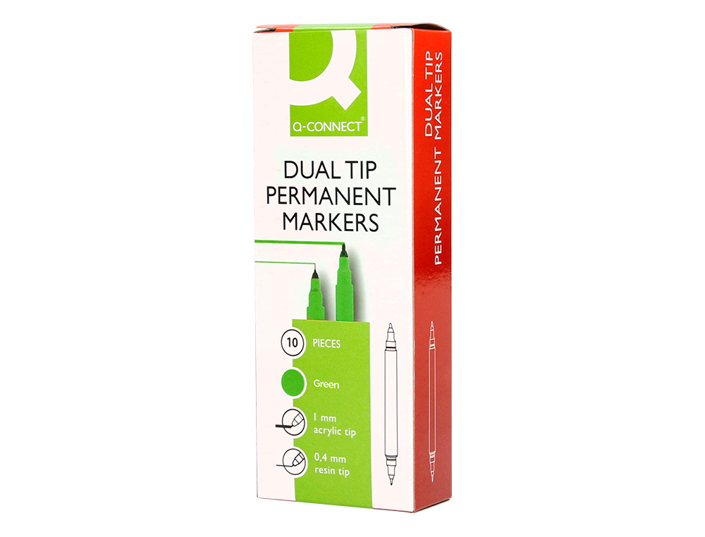 ROTULADOR Q-CONNECT MARCADOR PERMANENTE DOBLE PUNTA COLOR VERDE 0,4 MM Y 1 MM
