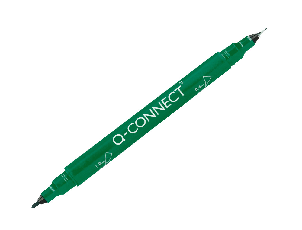 ROTULADOR Q-CONNECT MARCADOR PERMANENTE DOBLE PUNTA COLOR VERDE 0,4 MM Y 1 MM