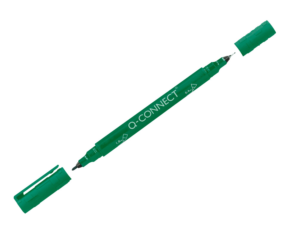 ROTULADOR Q-CONNECT MARCADOR PERMANENTE DOBLE PUNTA COLOR VERDE 0,4 MM Y 1 MM