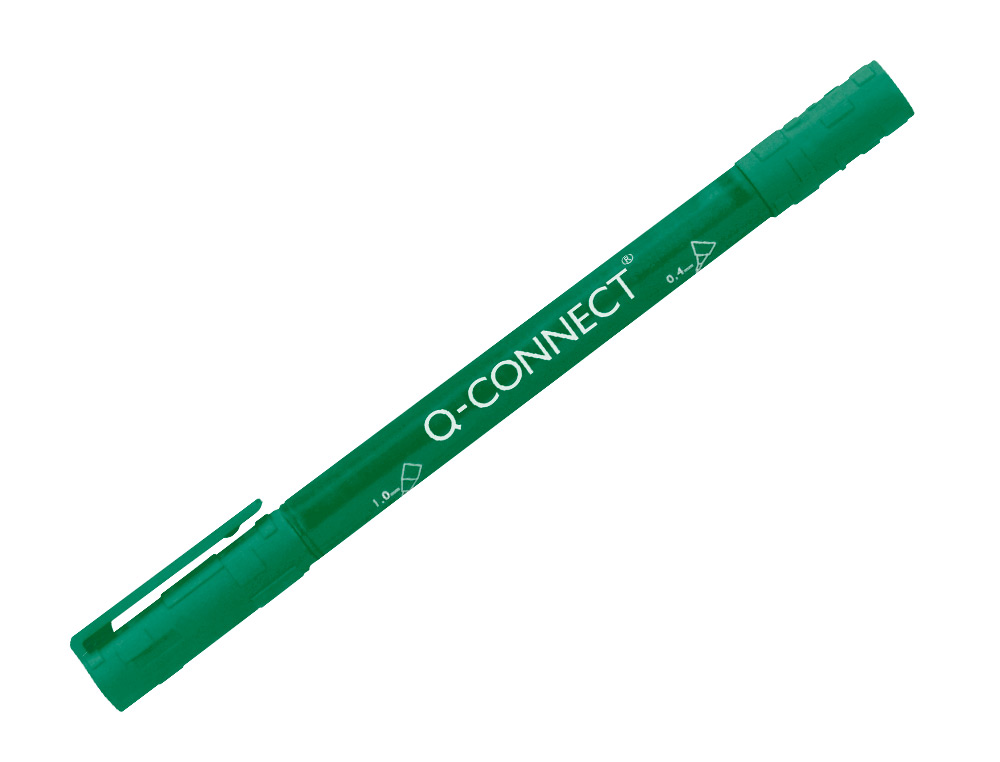 ROTULADOR Q-CONNECT MARCADOR PERMANENTE DOBLE PUNTA COLOR VERDE 0,4 MM Y 1 MM