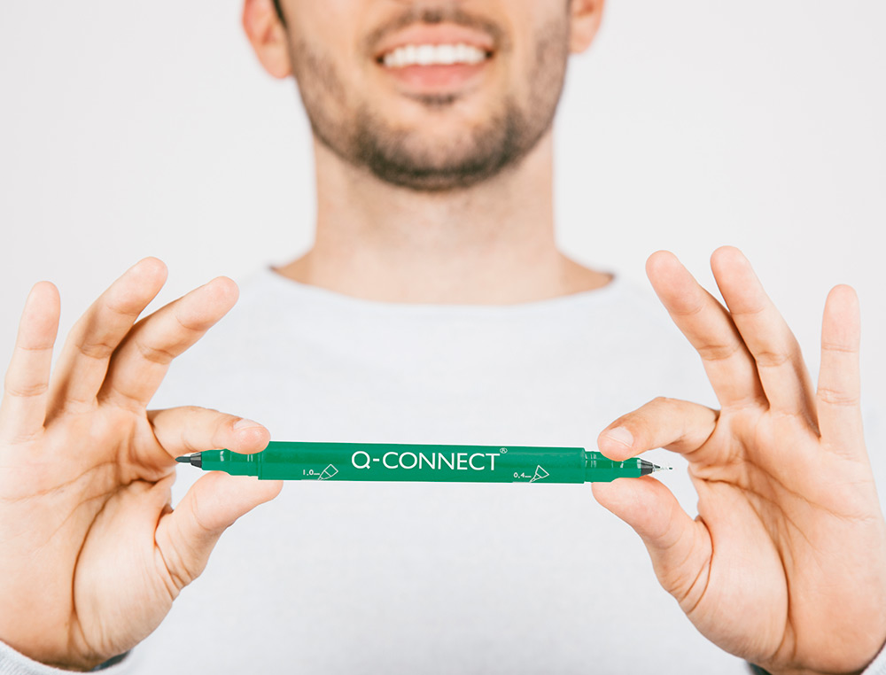 ROTULADOR Q-CONNECT MARCADOR PERMANENTE DOBLE PUNTA COLOR VERDE 0,4 MM Y 1 MM