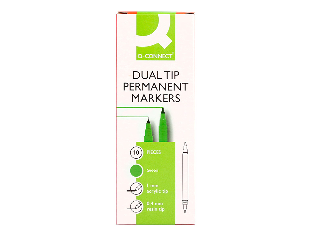 ROTULADOR Q-CONNECT MARCADOR PERMANENTE DOBLE PUNTA COLOR VERDE 0,4 MM Y 1 MM