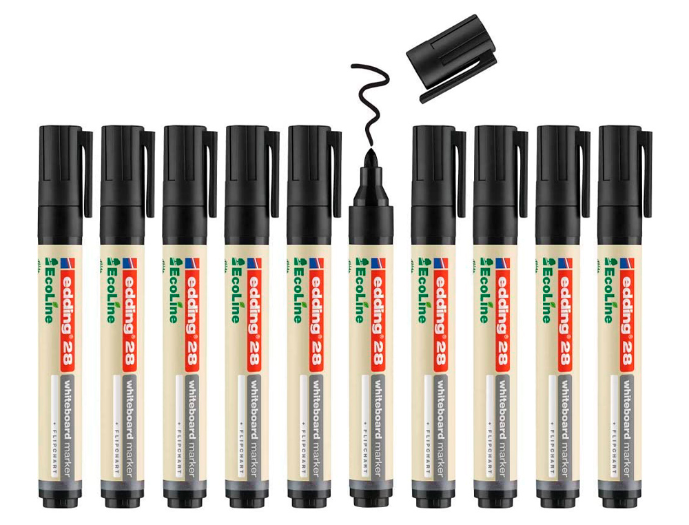 ROTULADOR EDDING 28 PARA PIZARRA BLANCA ECOLINE 90% RECICLADO COLOR NEGRO PUNTA REDONDA 1,5-3 MM RECARGABLE