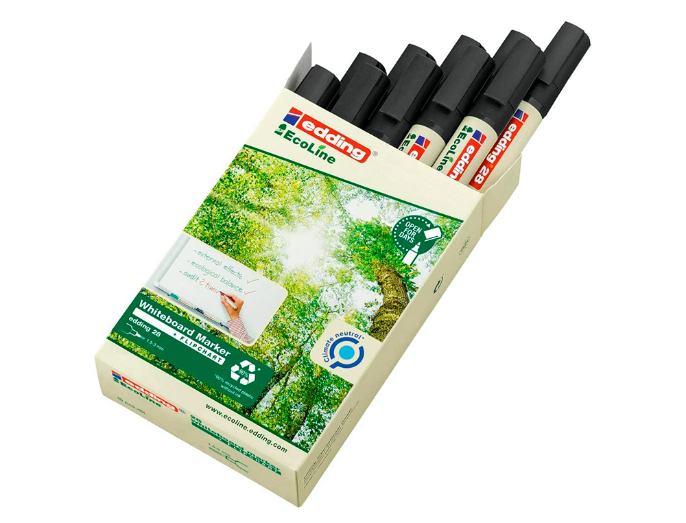 ROTULADOR EDDING 28 PARA PIZARRA BLANCA ECOLINE 90% RECICLADO COLOR NEGRO PUNTA REDONDA 1,5-3 MM RECARGABLE