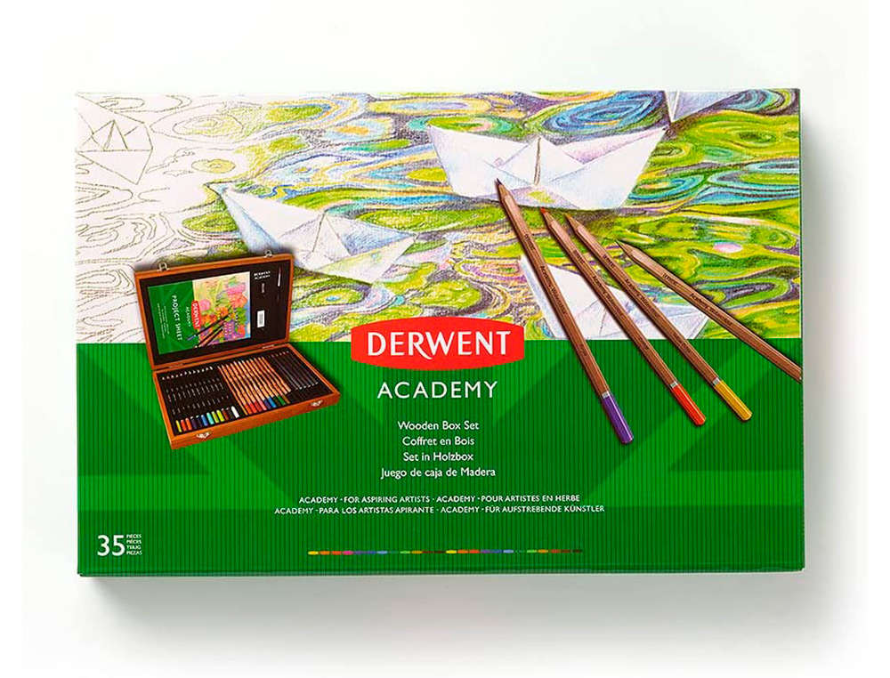 ESTUCHE DE PINTURA DERWENT ACADEMY MADERA LAPICES DE COLORES 35 PIEZAS