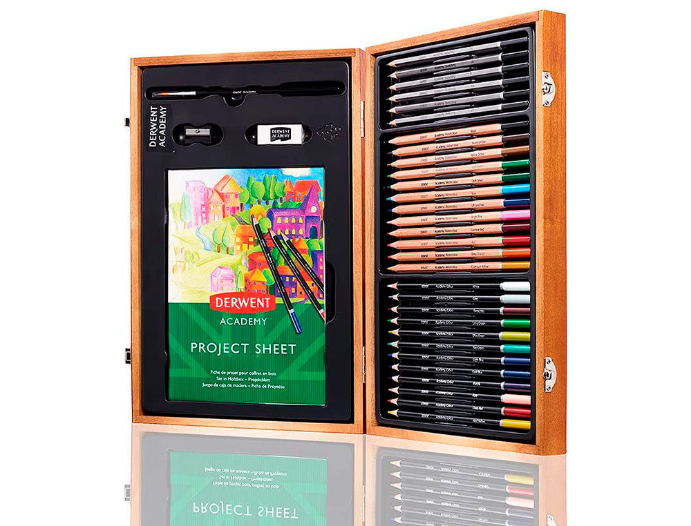 ESTUCHE DE PINTURA DERWENT ACADEMY MADERA LAPICES DE COLORES 35 PIEZAS