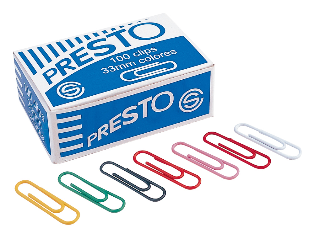 CLIPS COLORES PRESTO CAJA DE 100 UNIDADES COLORES SURTIDOS