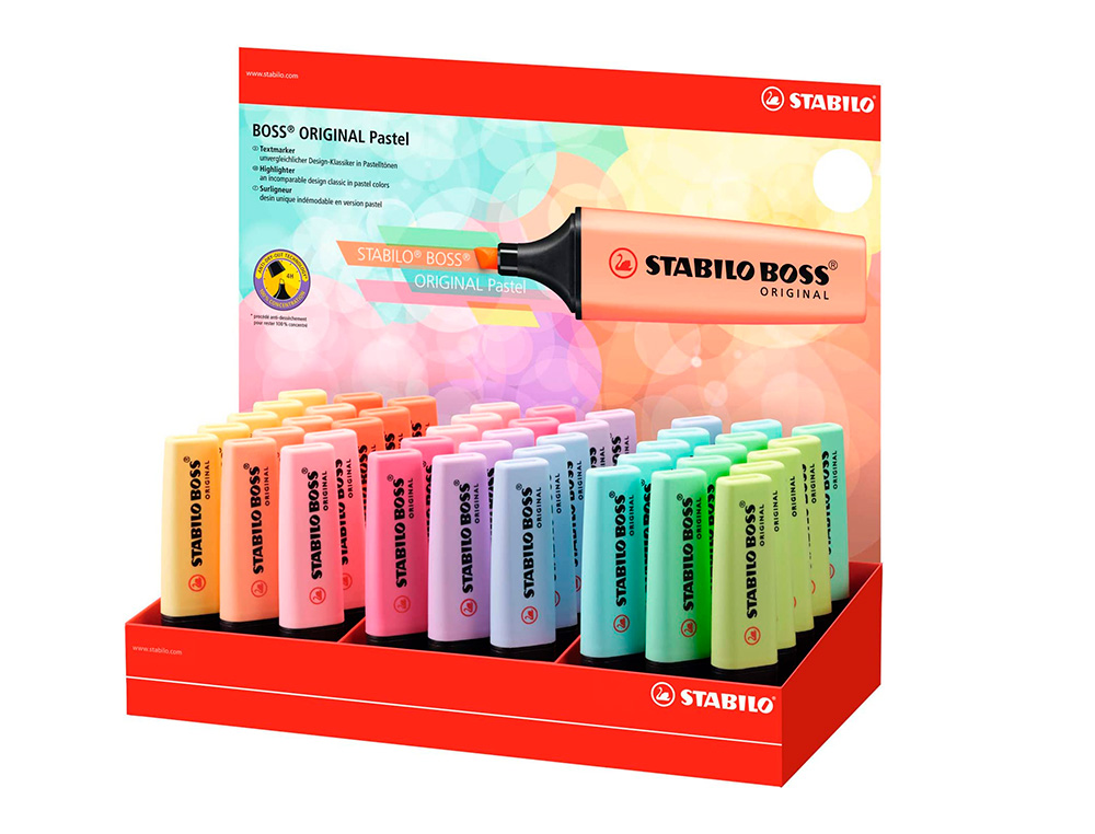 ROTULADOR STABILO BOSS FLUORESCENTE 70 PASTEL EXPOSITOR DE 45 UNIDADES COLORES SURTIDOS