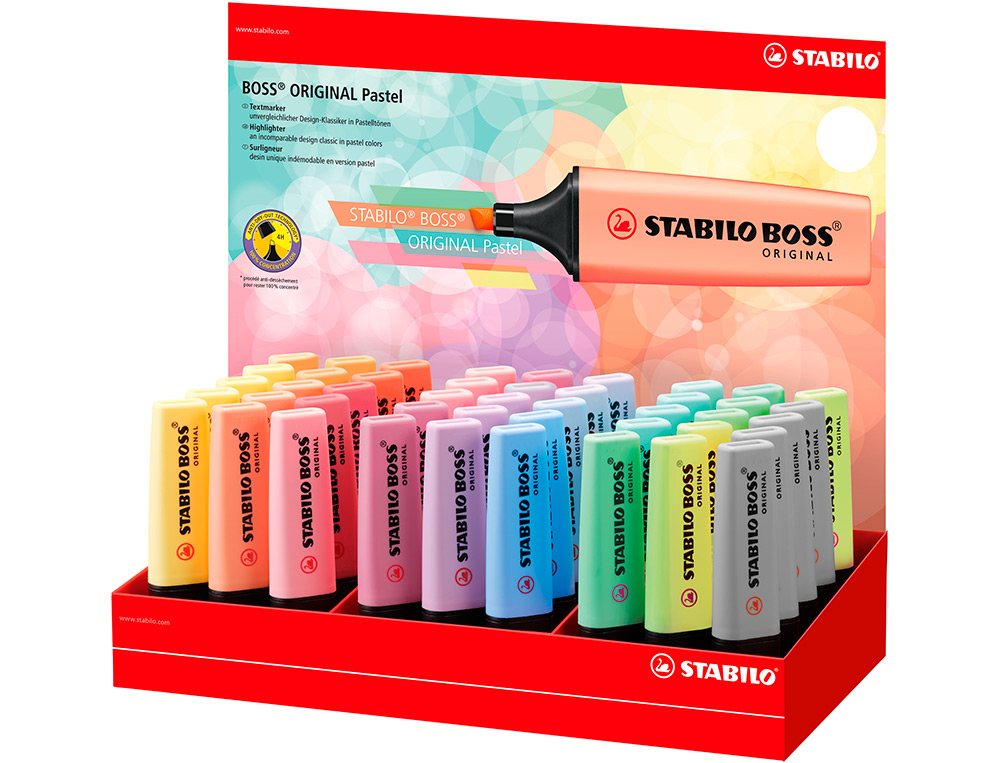 ROTULADOR STABILO BOSS FLUORESCENTE 70 PASTEL EXPOSITOR DE 45 UNIDADES COLORES SURTIDOS