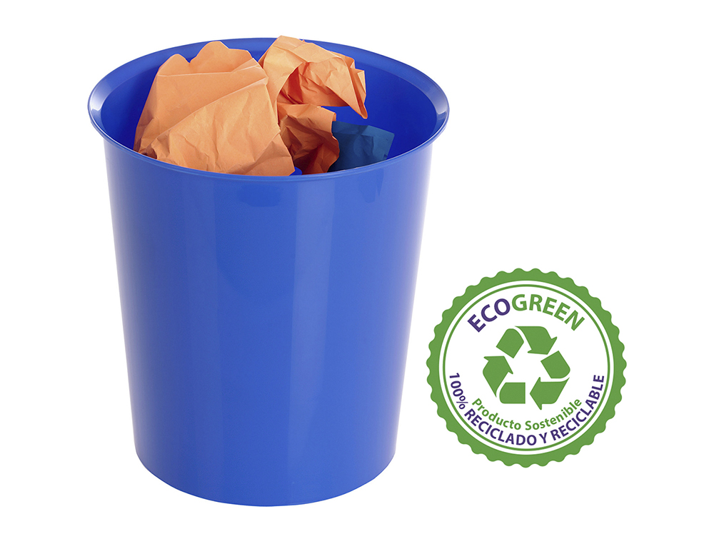 PAPELERA PLASTICO ARCHIVO 2000 ECOGREEN 100% RECICLADA 18 LITROS COLOR AZUL 290X310 MM