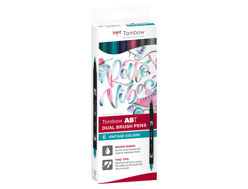 ROTULADOR TOMBOW ABT DUAL BRUSH ACUARELABLE DOBLE PUNTA FINA/PINCEL ESTUCHE DE 6 COLORES VINTAGE