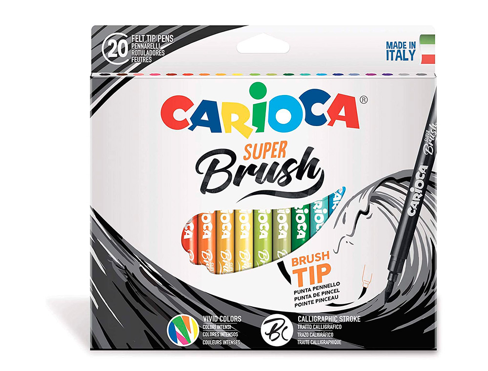 ROTULADOR CARIOCA PUNTA DE PINCEL LAVABLE CAJA DE 20 UNIDADES COLORES SURTIDOS