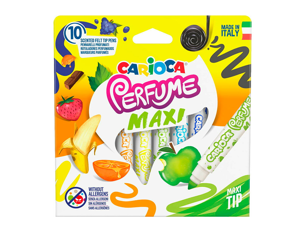 ROTULADOR CARIOCA PERFUMADO PUNTA MAXI LAVABLE CAJA DE 10 UNIDADES COLORES SURTIDOS