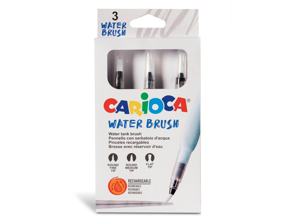 PINCEL CARIOCA RECARGABLE AGUA REDONDO CAJA DE 3 UNIDADES PUNTAS SURTIDAS
