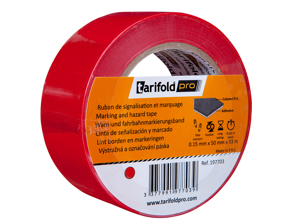 CINTA ADHESIVA TARIFOLD PARA MARCAJE Y SEÑALIZACION DE SUELO 33 MT X 50 MM COLOR ROJO