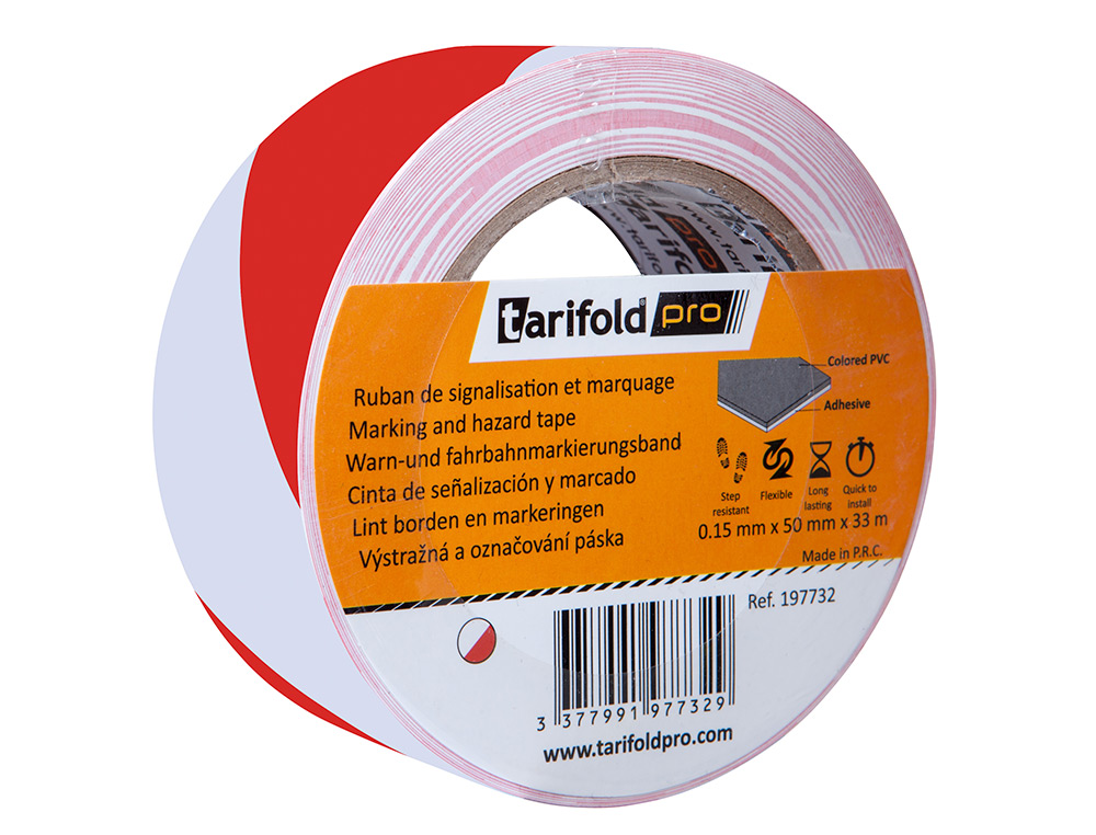 CINTA ADHESIVA DJOIS SEGURIDAD PARA MARCAJE Y SEALIZACION DE SUELO 33 MT X 50 MM COLOR BLANCO/ROJO