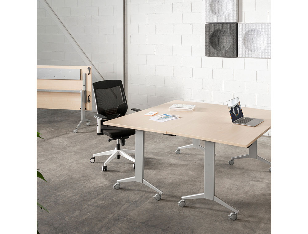 MESA DE OFICINA ROCADA 160X80CM CON TABLERO ABATIBLE 90 ACABADO FD02 ALUMINIO/GRIS