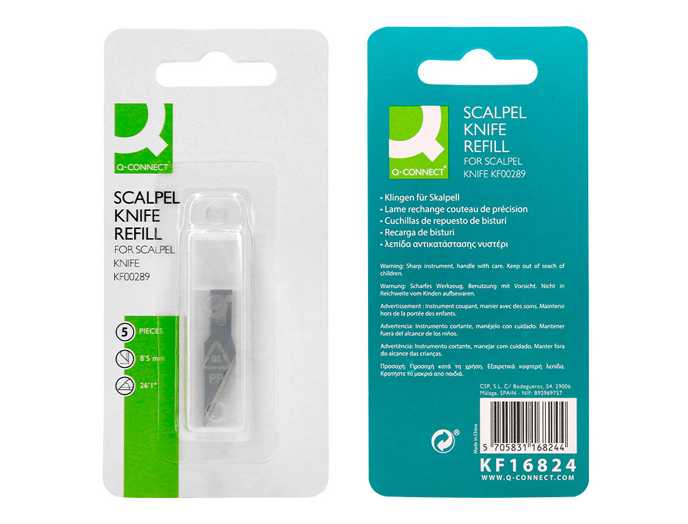 REPUESTO BISTURI Q-CONNECT PARA MODELO KF00289 BLISTER 5 UNIDADES
