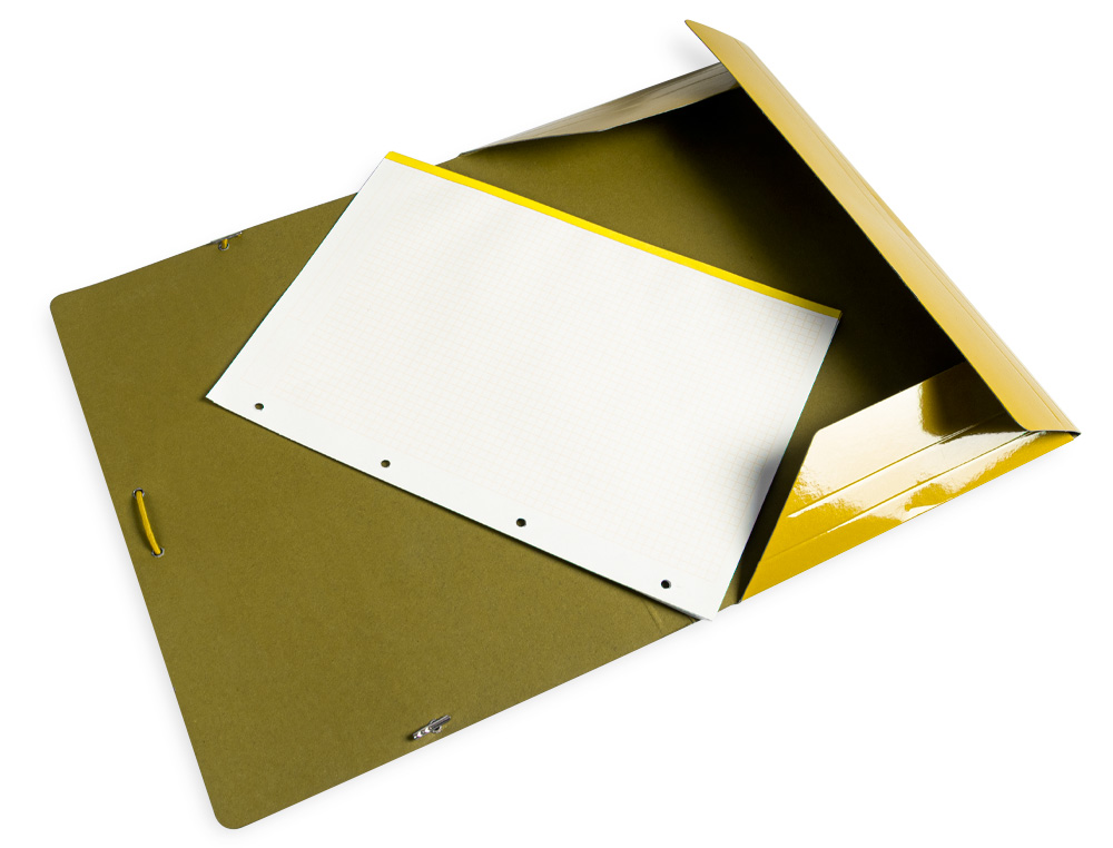 CARPETA LIDERPAPEL GOMAS TRES SOLAPAS CARTON PLASTIFICADO FOLIO COLOR AMARILLO