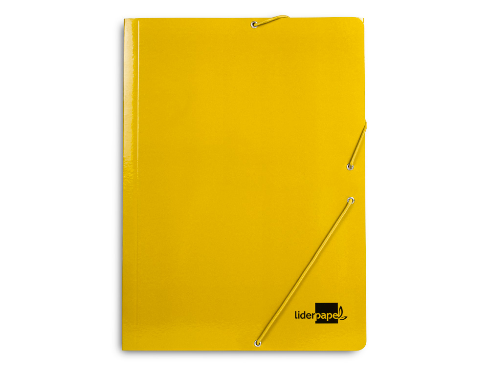 CARPETA LIDERPAPEL GOMAS TRES SOLAPAS CARTON PLASTIFICADO FOLIO COLOR AMARILLO