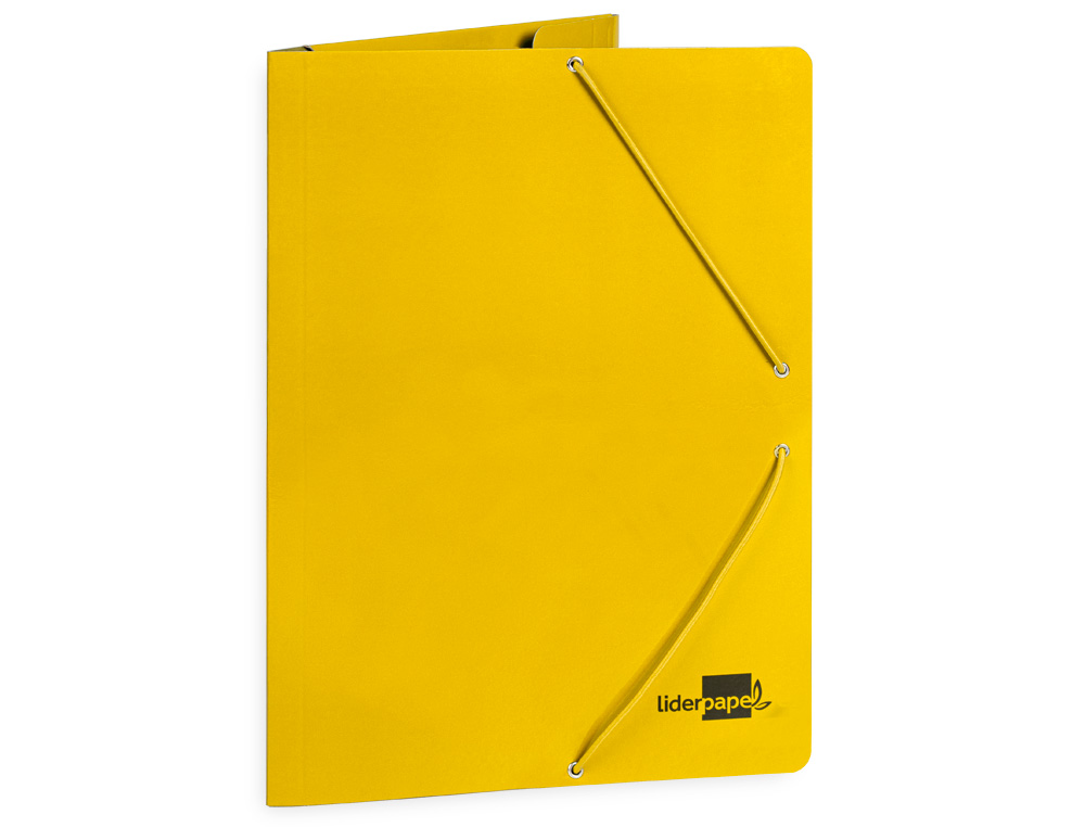 CARPETA LIDERPAPEL GOMAS TRES SOLAPAS CARTON PLASTIFICADO FOLIO COLOR AMARILLO
