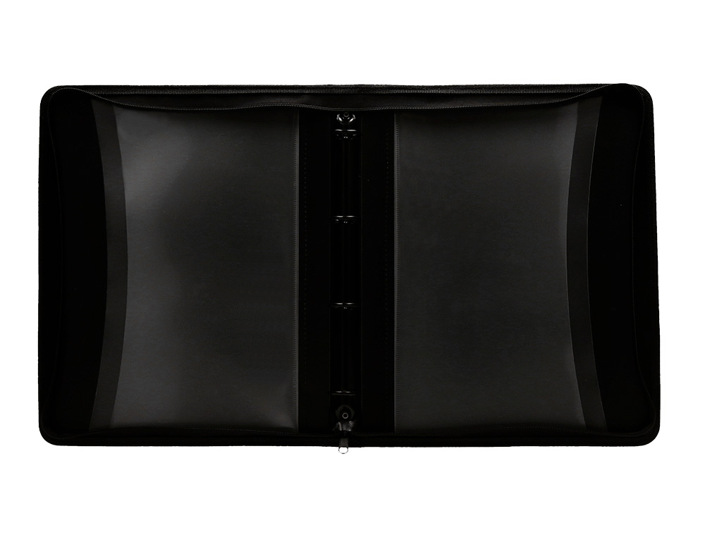 CARPETA LIDERPAPEL 4 ANILLAS 25 MM POLIPROPILENO CIERRE CREMALLERA 4 BOLSILLOS INTERIORES CON RIBETE COLOR NEGRO