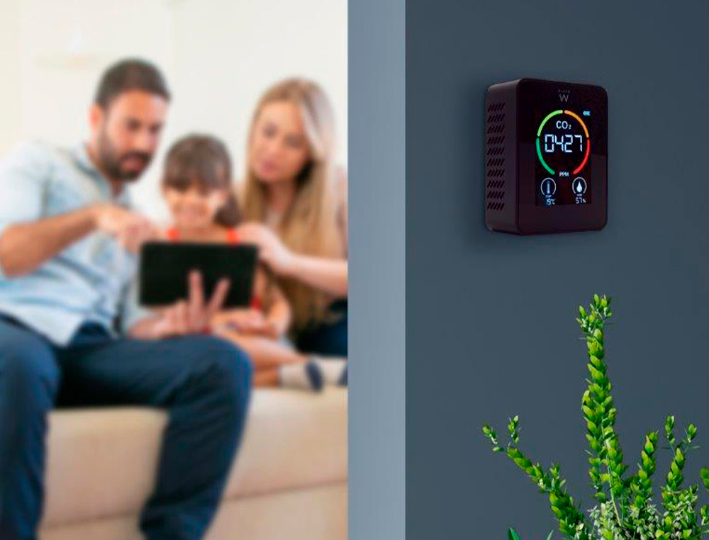 MEDIDOR DE CO2 EWENT PANTALLA LED COLOR DETECTOR CALIDAD AIRE CON INDICADOR DE TEMPERATURA Y HUMEDAD USB-C