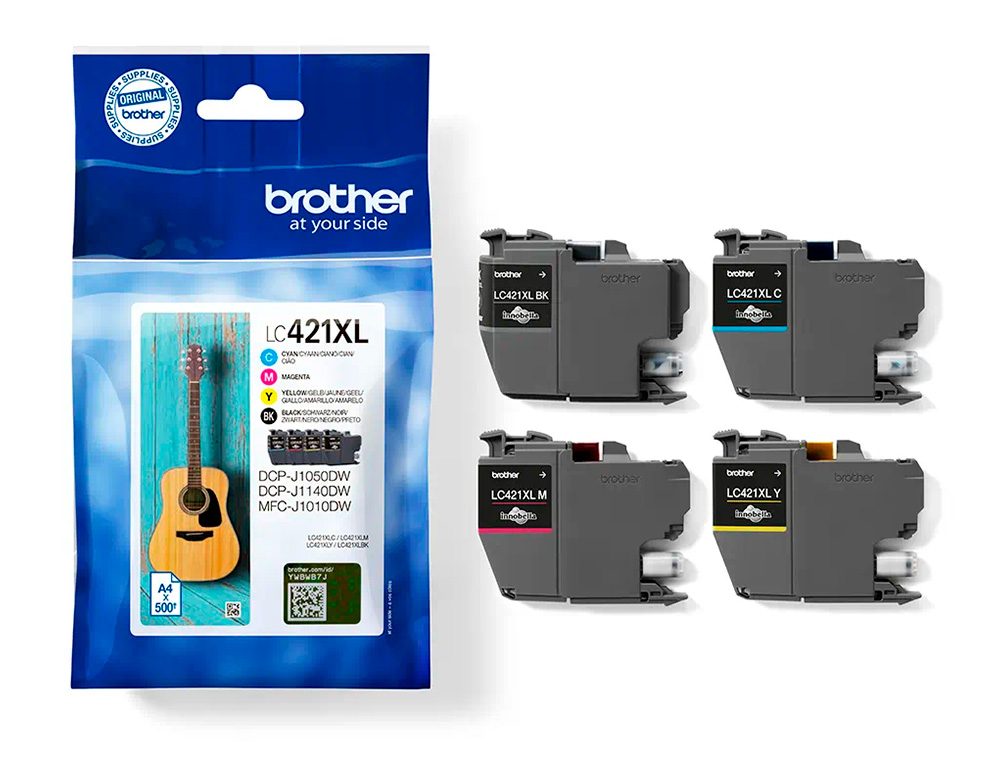 INK-JET BROTHER LC421XLVAL DCP-J1050DW / DCP-J1140DW / MFC-J10 PACK 4 COLORES 500 PAGINAS