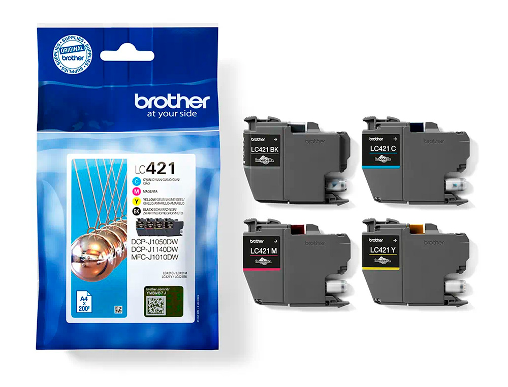 INK-JET BROTHER LC421VAL DCP-J1050DW / DCP-J1140DW / MFC-J10 PACK 4 COLORES 200 PAGINAS