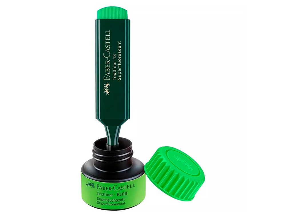 TINTA ROTULADOR FABER CASTELL TEXTLINER FLUORESCENTE 1549 CON SISTEMA CAPILAR COLOR VERDE BOTE 30 ML