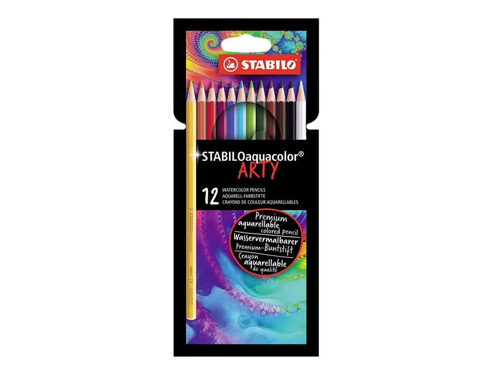 LAPICES DE COLORES STABILO AQUACOLOR ARTY LINE ACUARELABLES ESTUCHE DE CARTON DE 12 UNIDADES COLORES