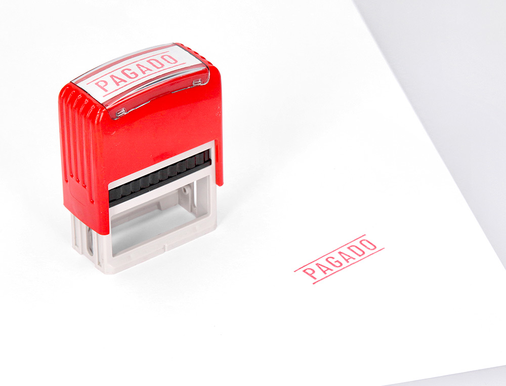 SELLO ENTINTADO AUTOMATICO Q-CONNECT PAGADO ALMOHADILLA 14X38 MM COLOR ROJO