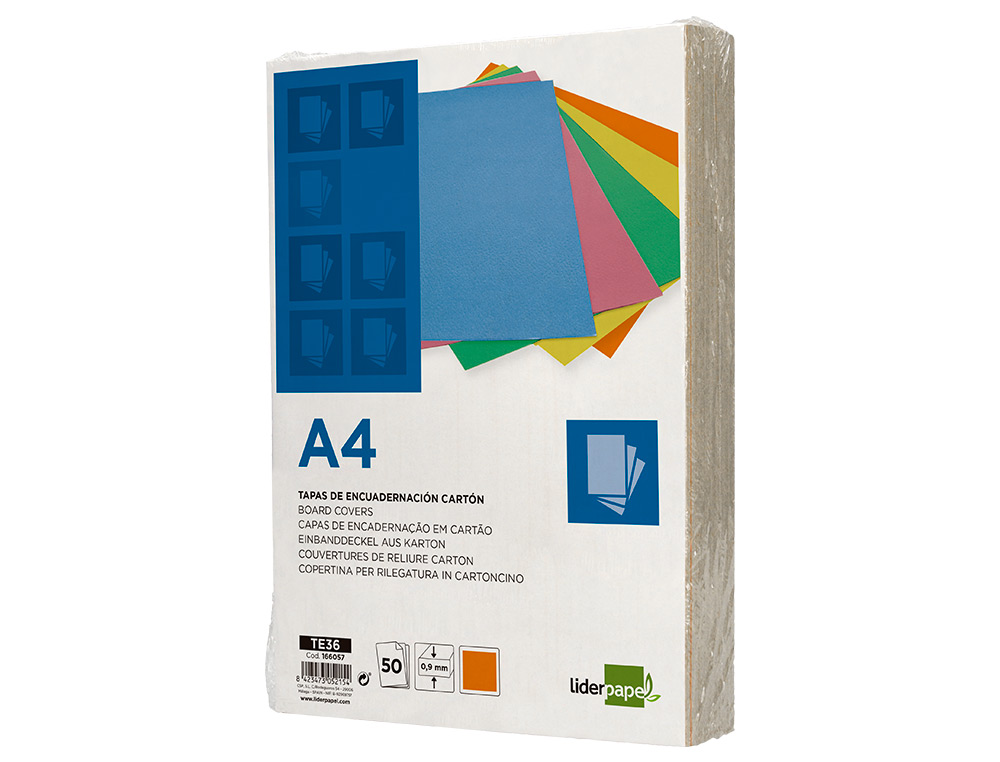 TAPA ENCUADERNACION LIDERPAPEL CARTON A4 0,9MM NARANJA FLUOR PAQUETE DE 50 UNIDADES