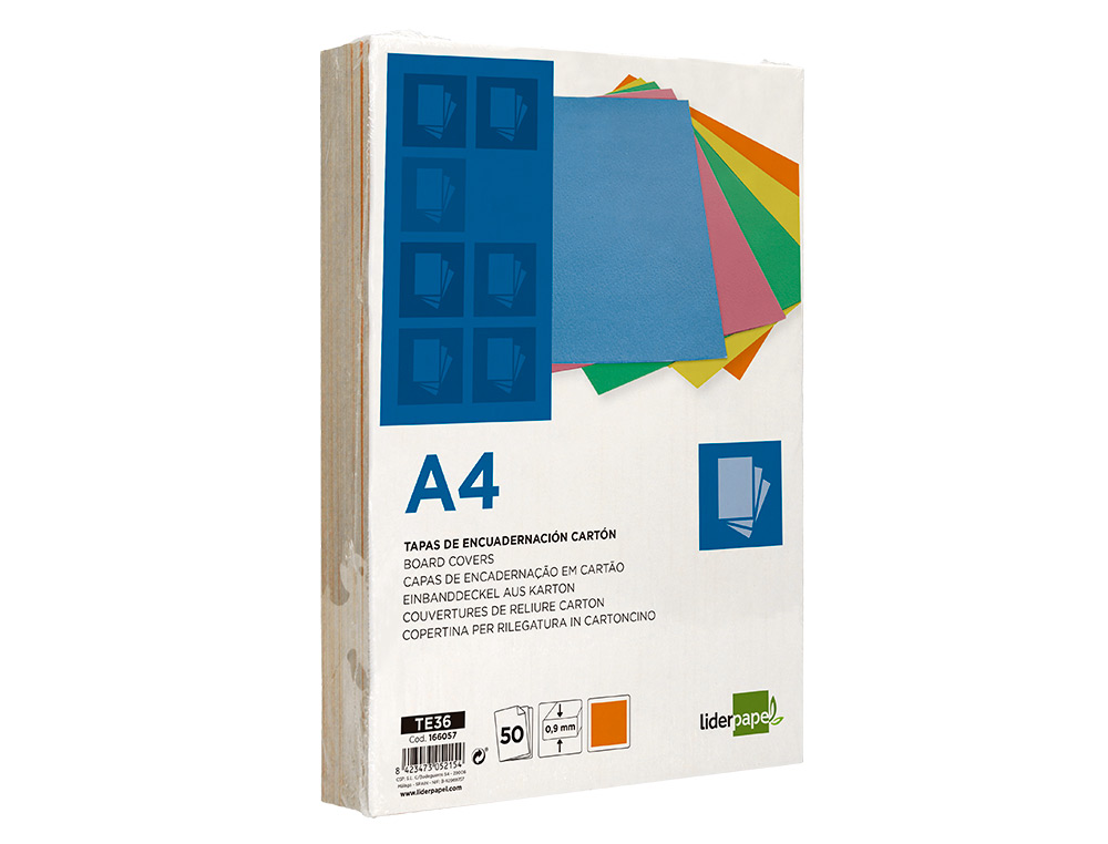 TAPA ENCUADERNACION LIDERPAPEL CARTON A4 0,9MM NARANJA FLUOR PAQUETE DE 50 UNIDADES