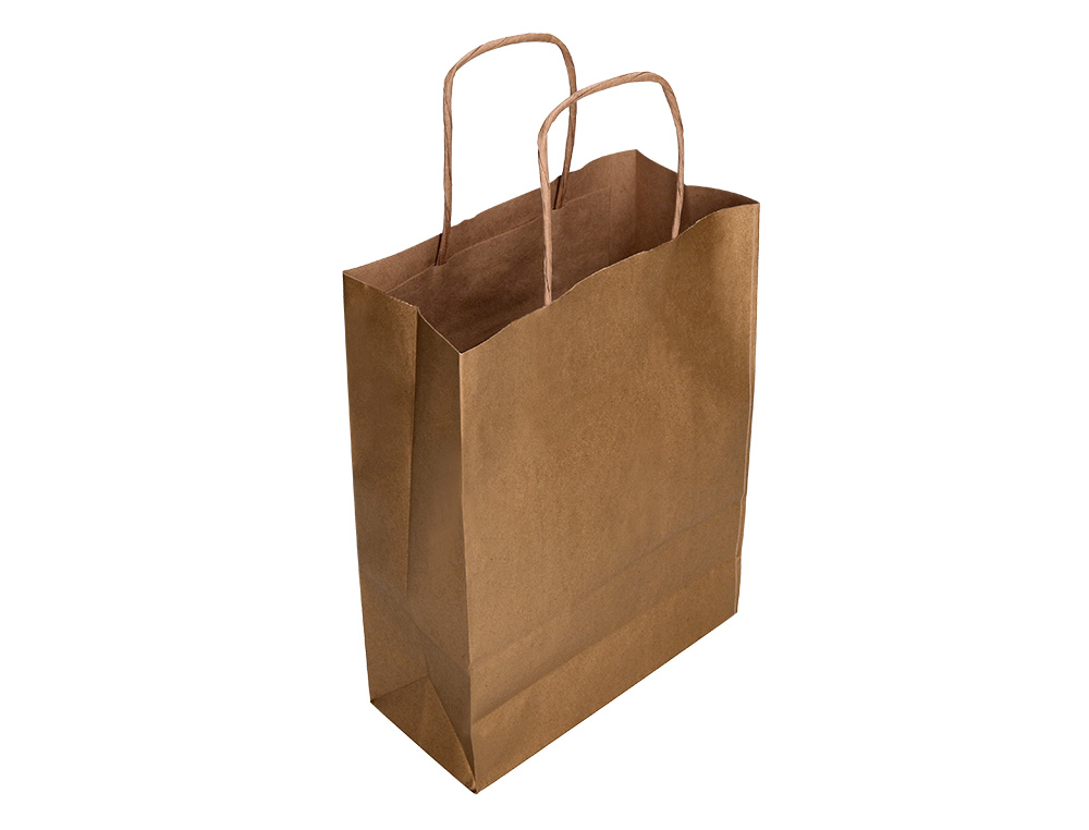 BOLSA PAPEL Q-CONNECT KRAFT NATURAL LISO XS CON ASA RETORCIDA 180X240X80 MM