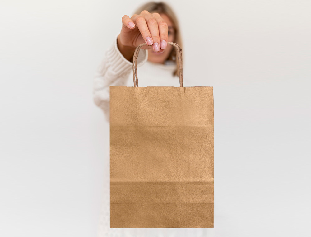BOLSA PAPEL Q-CONNECT KRAFT NATURAL LISO XS CON ASA RETORCIDA 180X240X80 MM