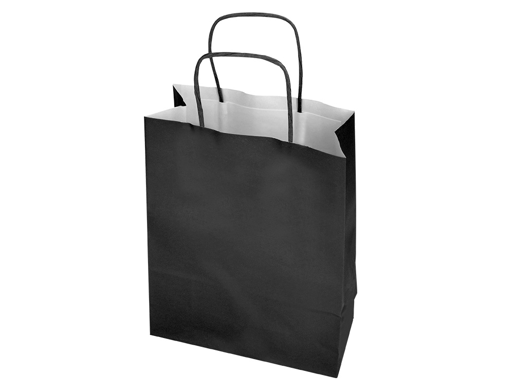 BOLSA PAPEL Q-CONNECT CELULOSA NEGRO XS CON ASA RETORCIDA 180X240X80 MM