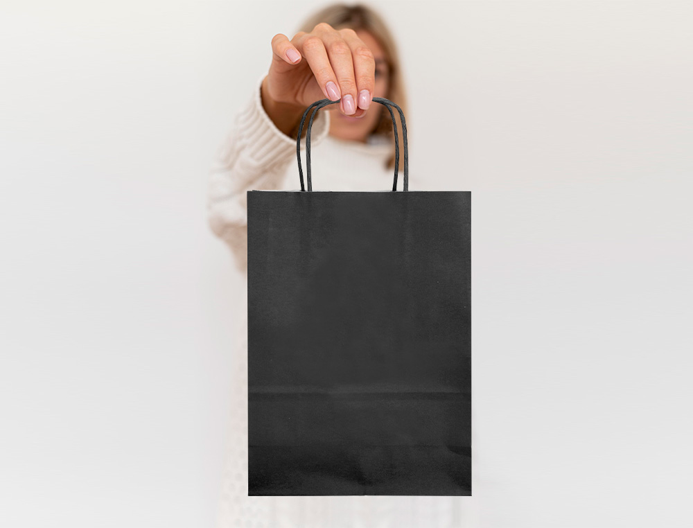 BOLSA PAPEL Q-CONNECT CELULOSA NEGRO XS CON ASA RETORCIDA 180X240X80 MM