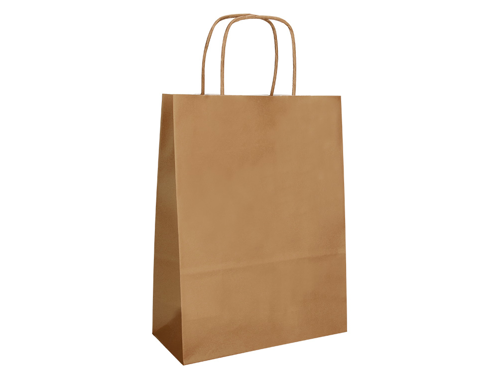 BOLSA PAPEL Q-CONNECT CELULOSA NATURAL LISO L CON ASA RETORCIDA 320X400X14 MM