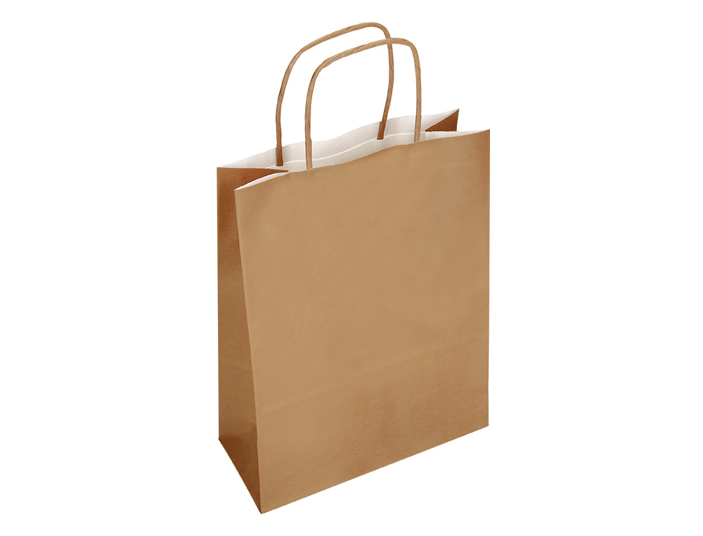 BOLSA PAPEL Q-CONNECT CELULOSA NATURAL LISO L CON ASA RETORCIDA 320X400X14 MM