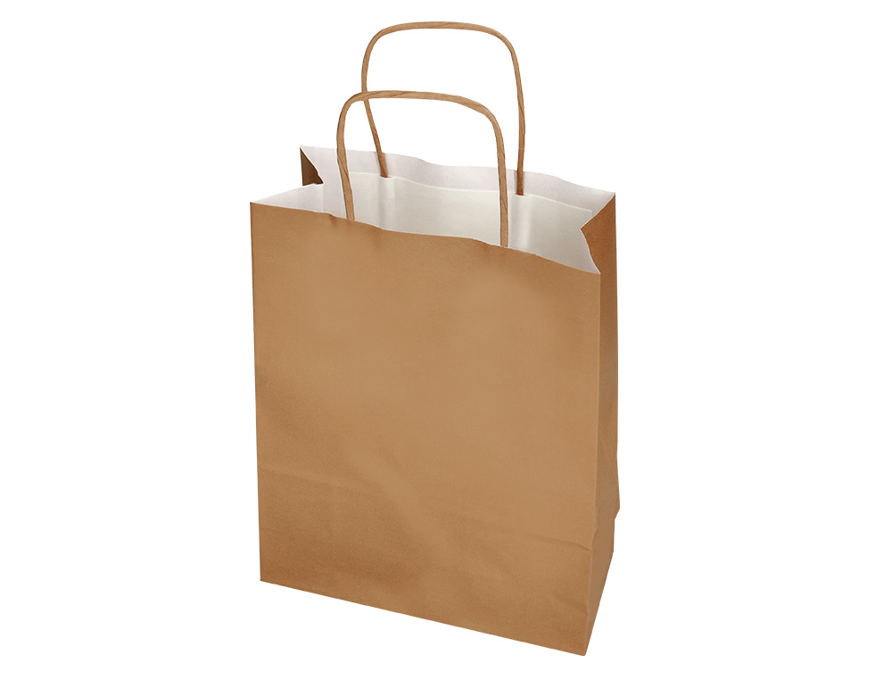 BOLSA PAPEL Q-CONNECT CELULOSA NATURAL LISO L CON ASA RETORCIDA 320X400X14 MM