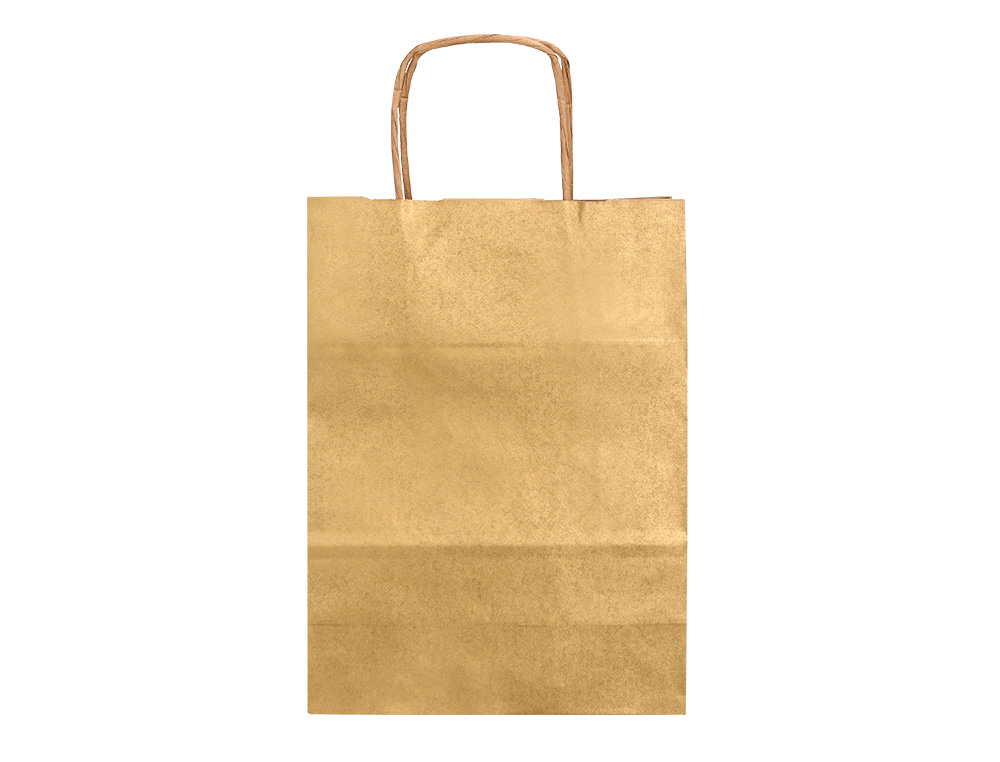 BOLSA PAPEL Q-CONNECT KRAFT ORO L CON ASA RETORCIDA 320X400X14 MM