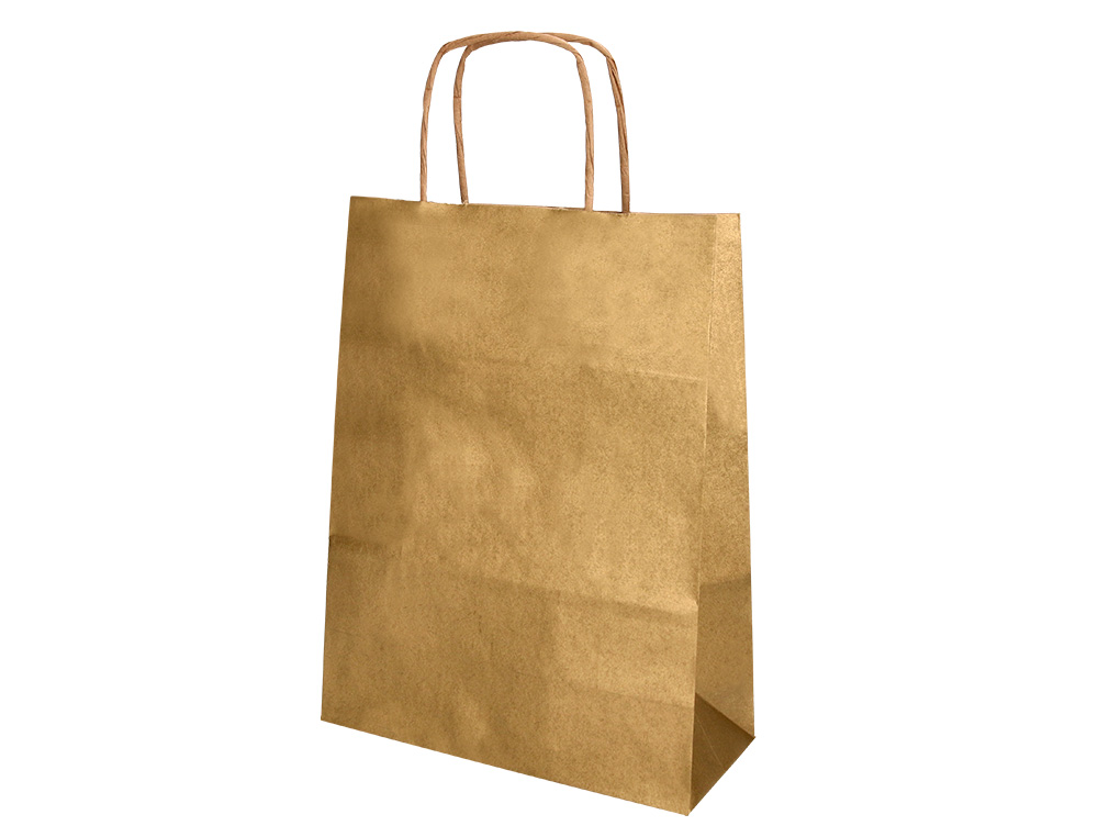 BOLSA PAPEL Q-CONNECT KRAFT ORO L CON ASA RETORCIDA 320X400X14 MM