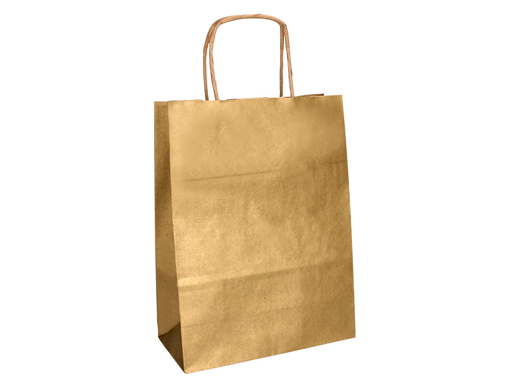 BOLSA PAPEL Q-CONNECT KRAFT ORO L CON ASA RETORCIDA 320X400X14 MM
