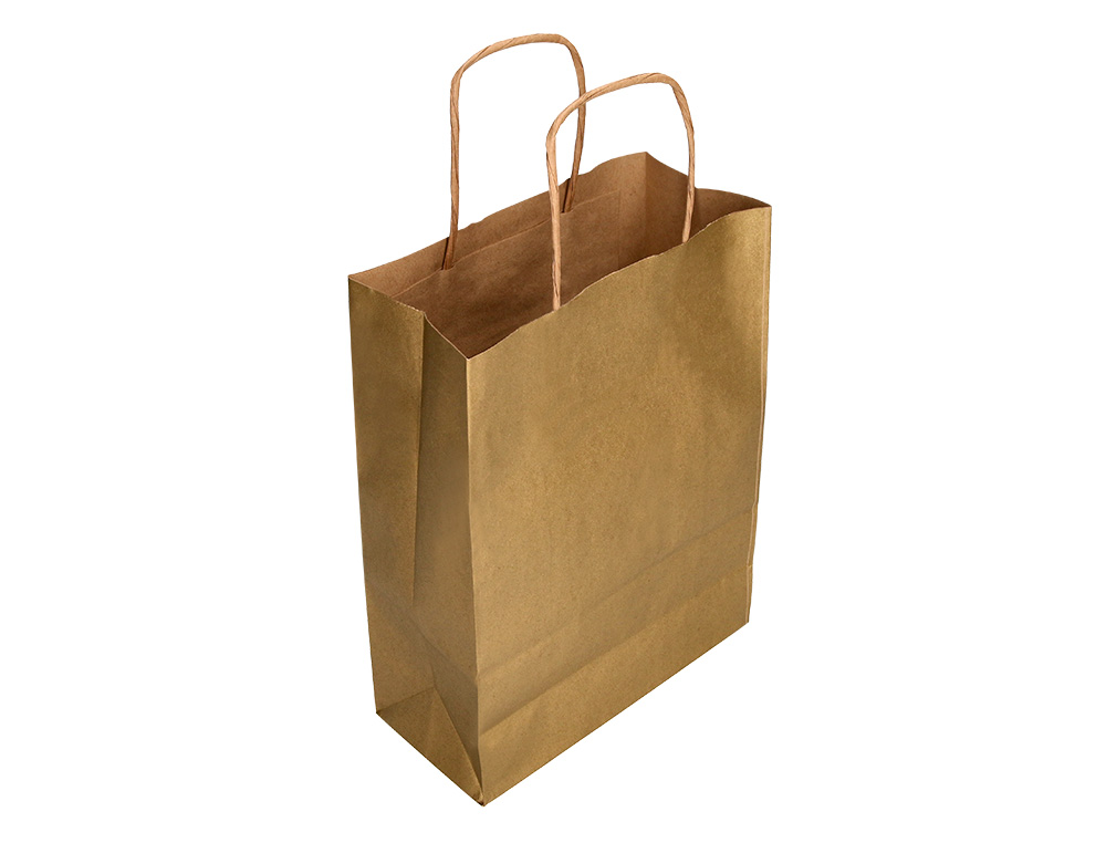 BOLSA PAPEL Q-CONNECT KRAFT ORO L CON ASA RETORCIDA 320X400X14 MM