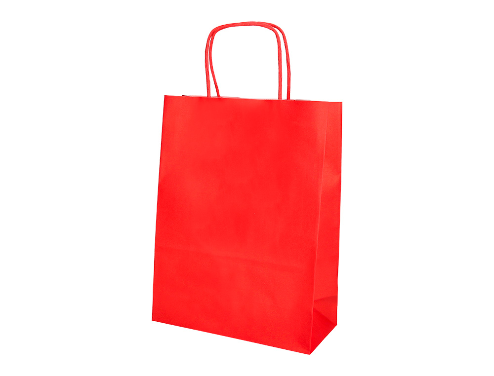 BOLSA PAPEL Q-CONNECT CELULOSA ROJO L CON ASA RETORCIDA 320X400X14 MM